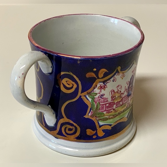 19th Century Antique Gaudy Welsh Chinoiserie Pattern Double Handled Luster Mug - Picture 16 of 16